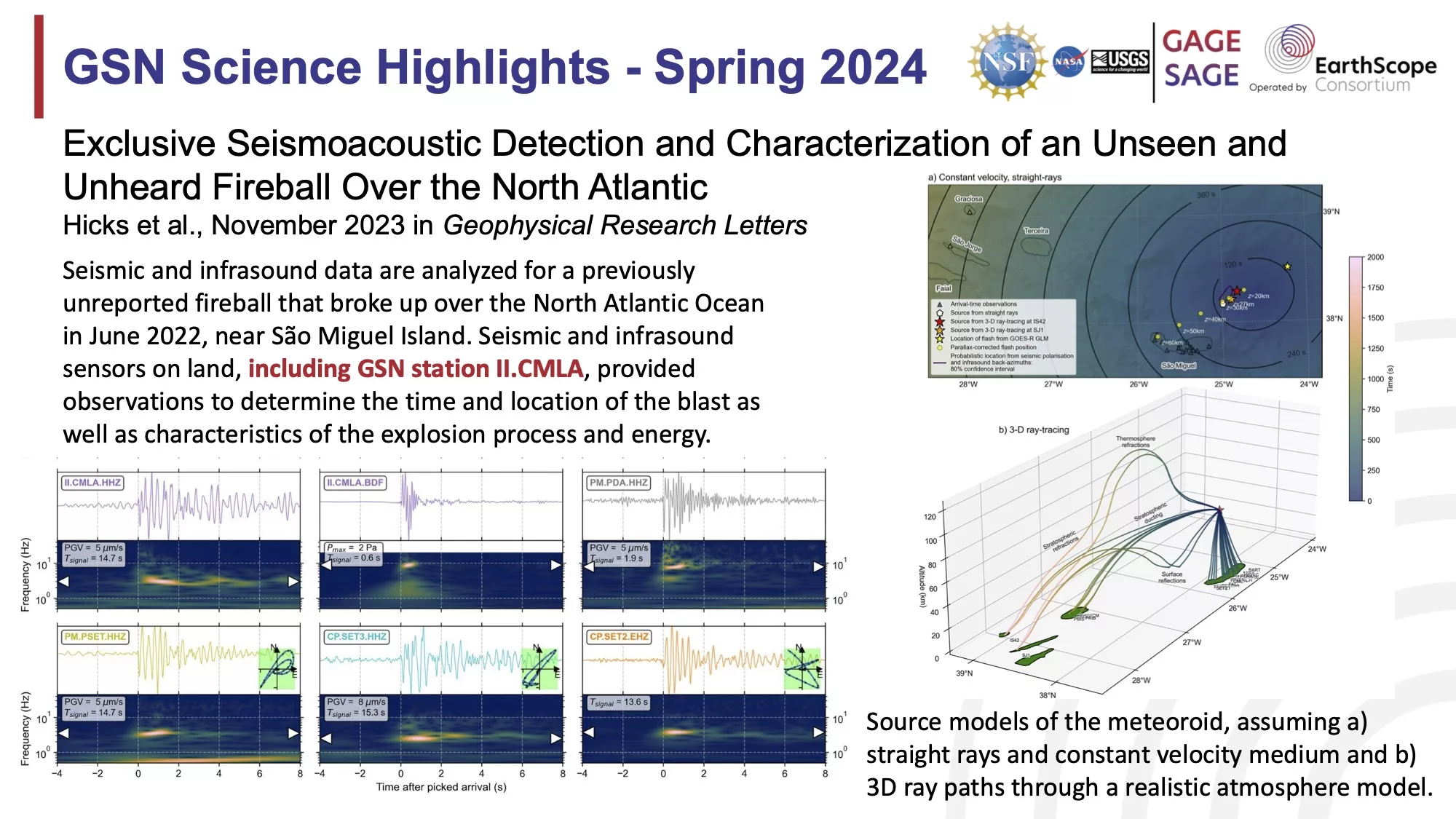 Pictured is a slide highlighting a study on the detection and characterization of an unseen and unheard fireball over the north Atlantic.